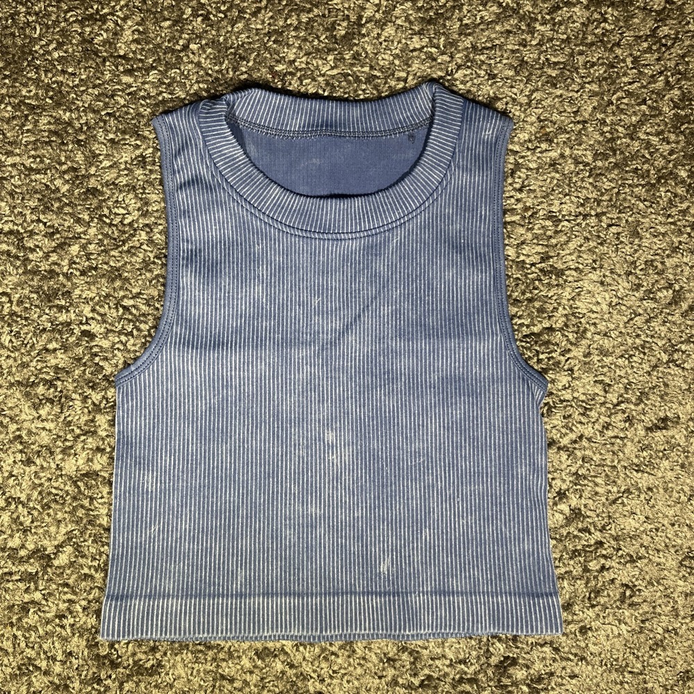 OQQ Ribbed Seamless Tank Top Blue Acid Wash New Size S